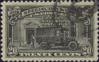 Amerikaanse expreszegel met afbeelding van een postauto