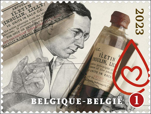 Ontdekking insuline op Belgische postzegel
