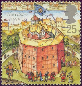Theater van Shakespeare op Britse postzegel